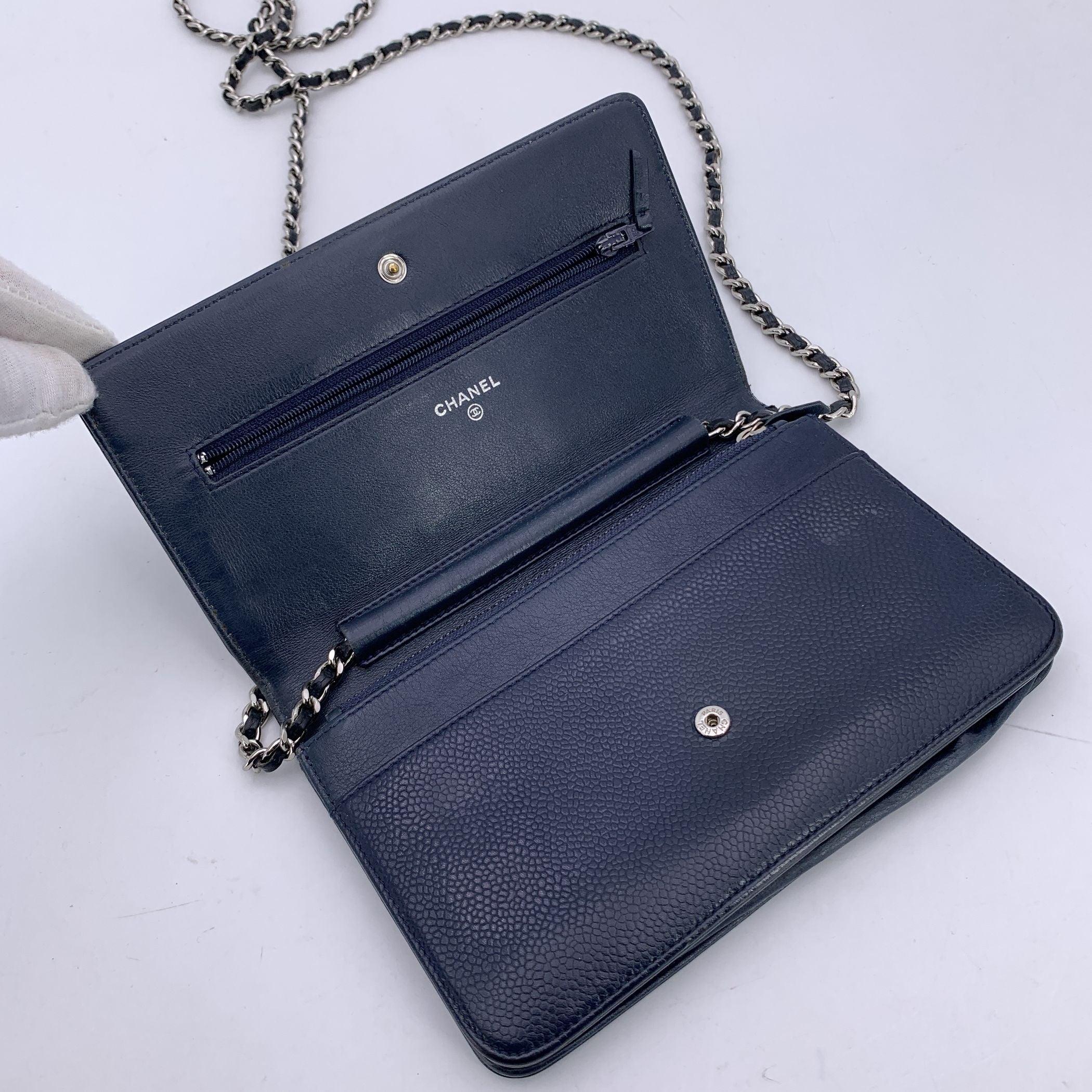 Women's Chanel Blue Caviar Leather CC Logo Wallet on Chain Woc Crossbody Bag
