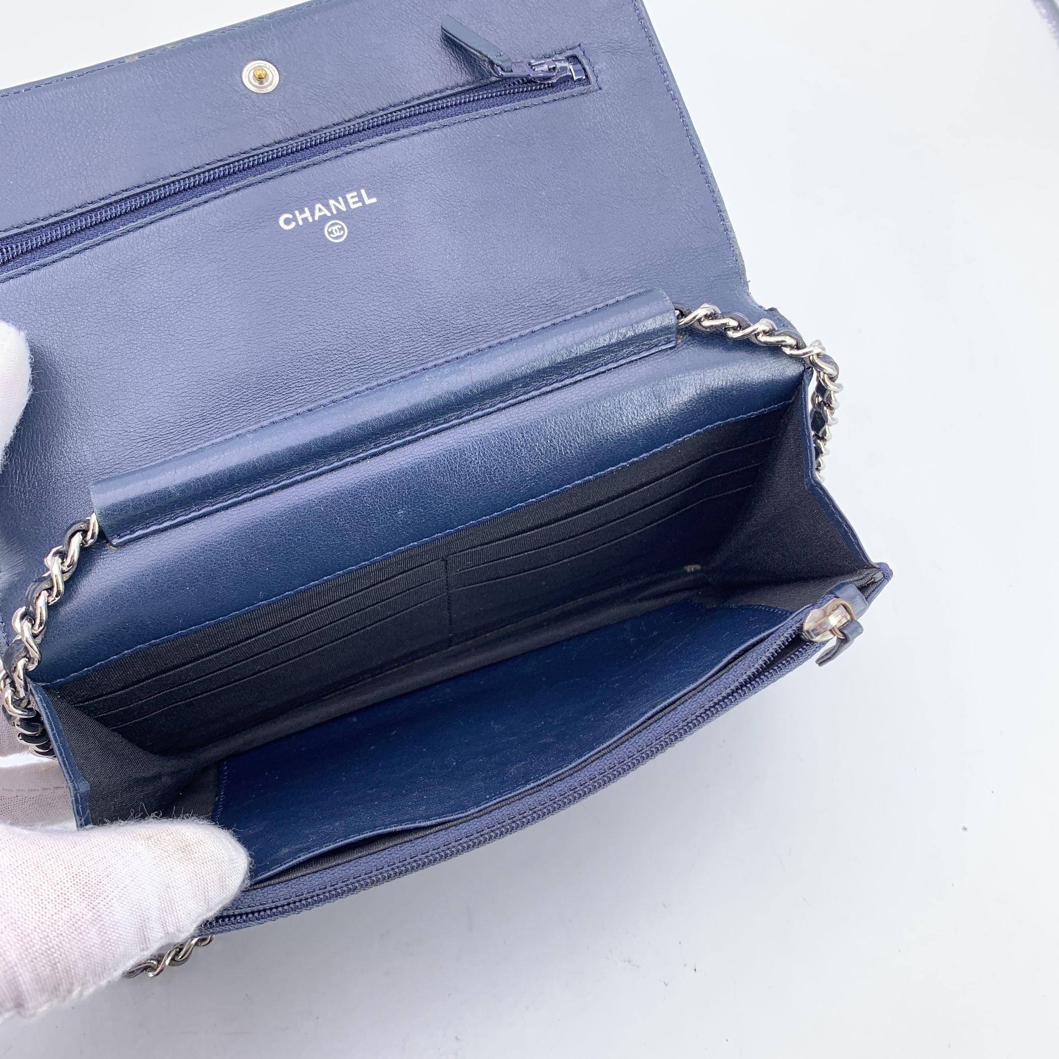 Chanel Blue Caviar Leather CC Logo Wallet on Chain Woc Crossbody Bag 1