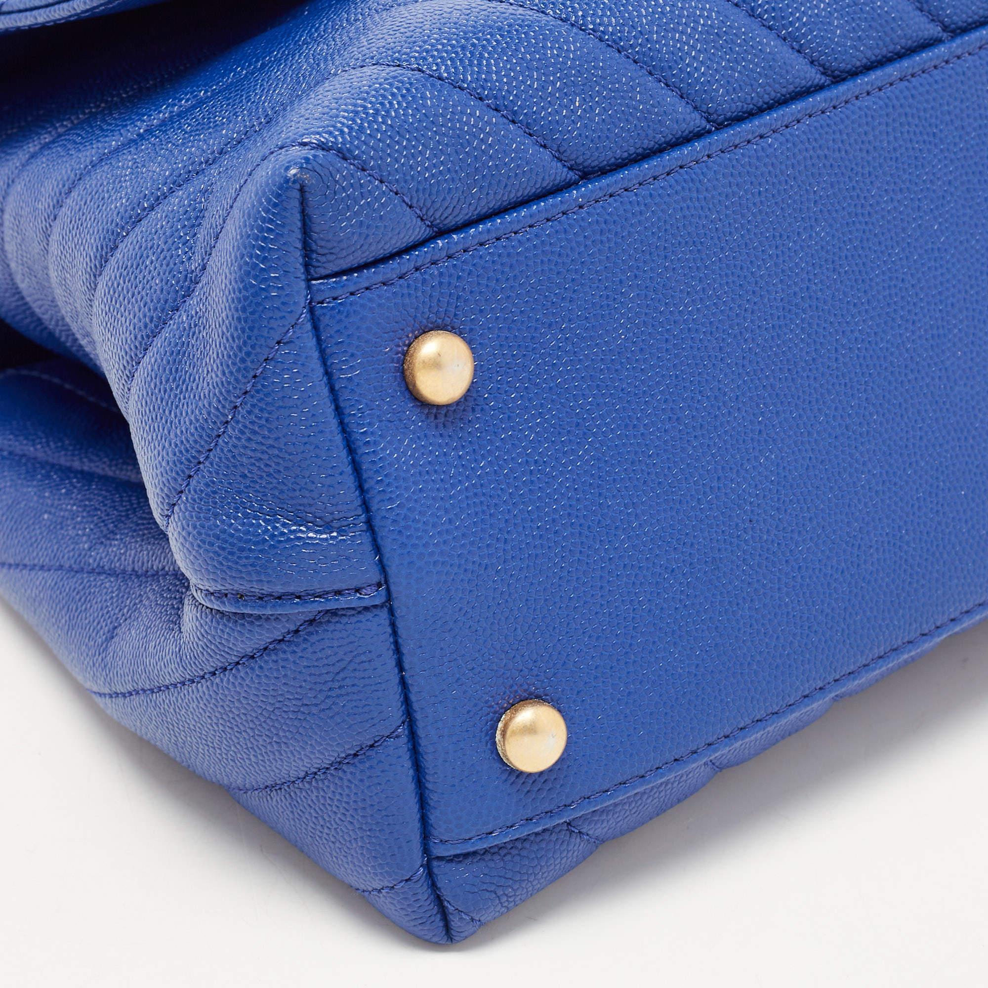 Chanel Blue Caviar Leather Medium Coco Top Handle Bag 7