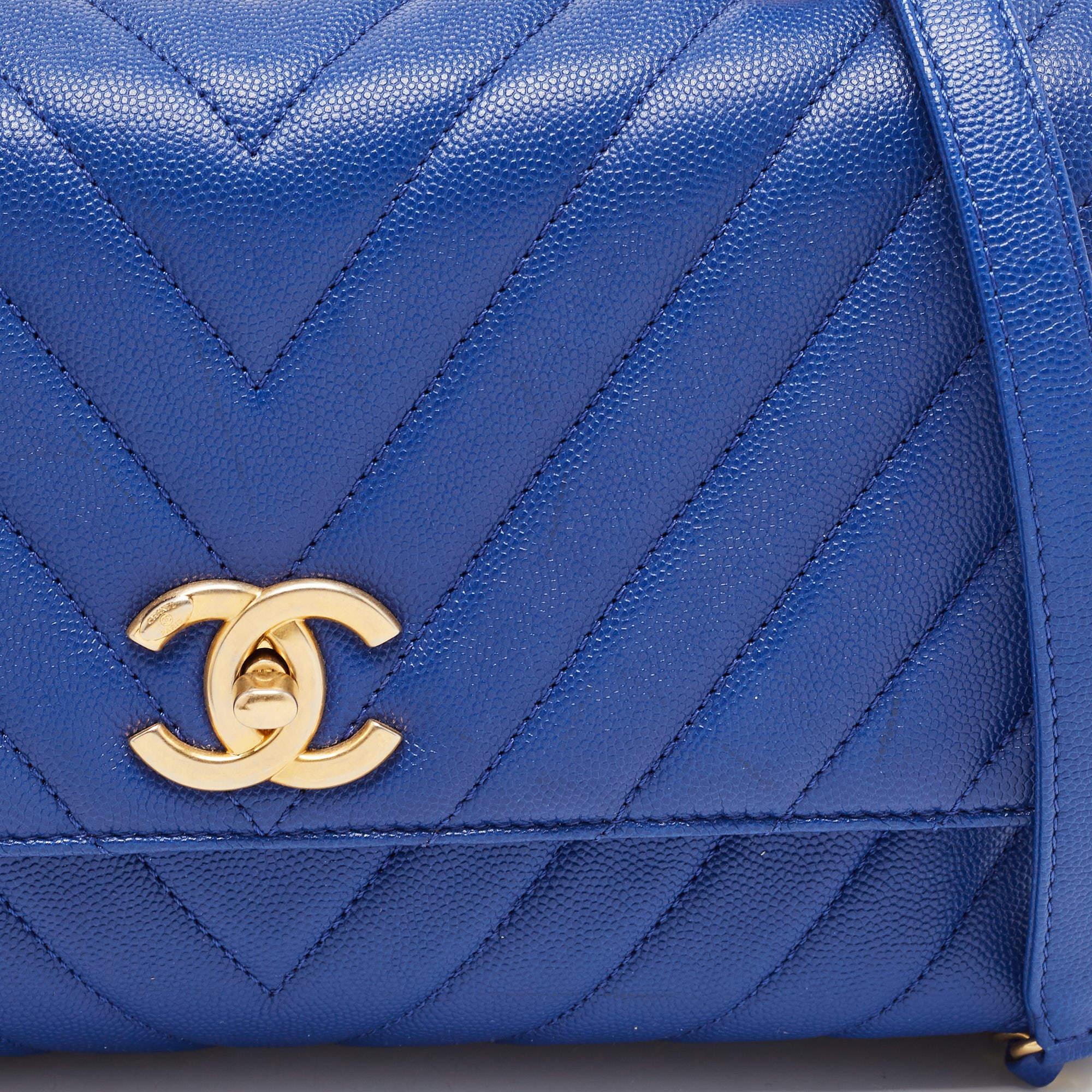 Chanel Blue Caviar Leather Medium Coco Top Handle Bag 8
