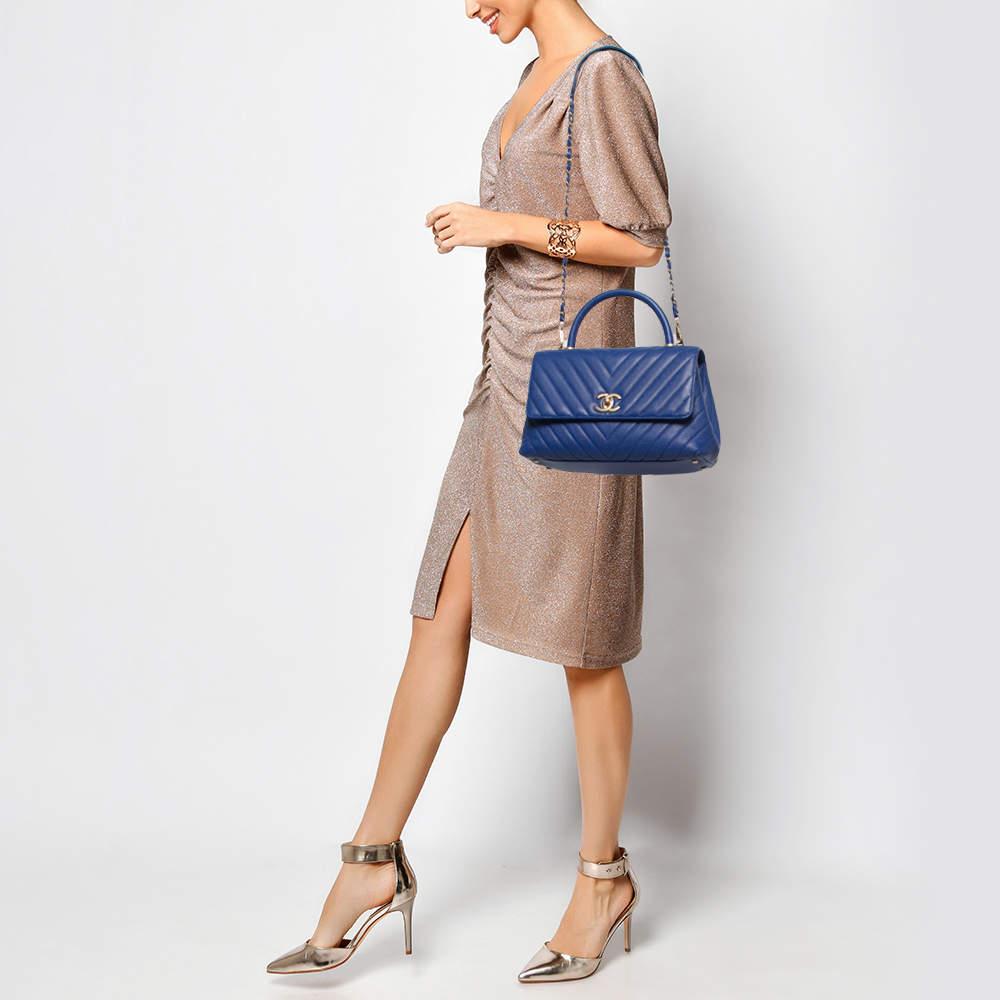 Chanel Blue Caviar Leather Medium Coco Top Handle Bag In Good Condition In Dubai, Al Qouz 2