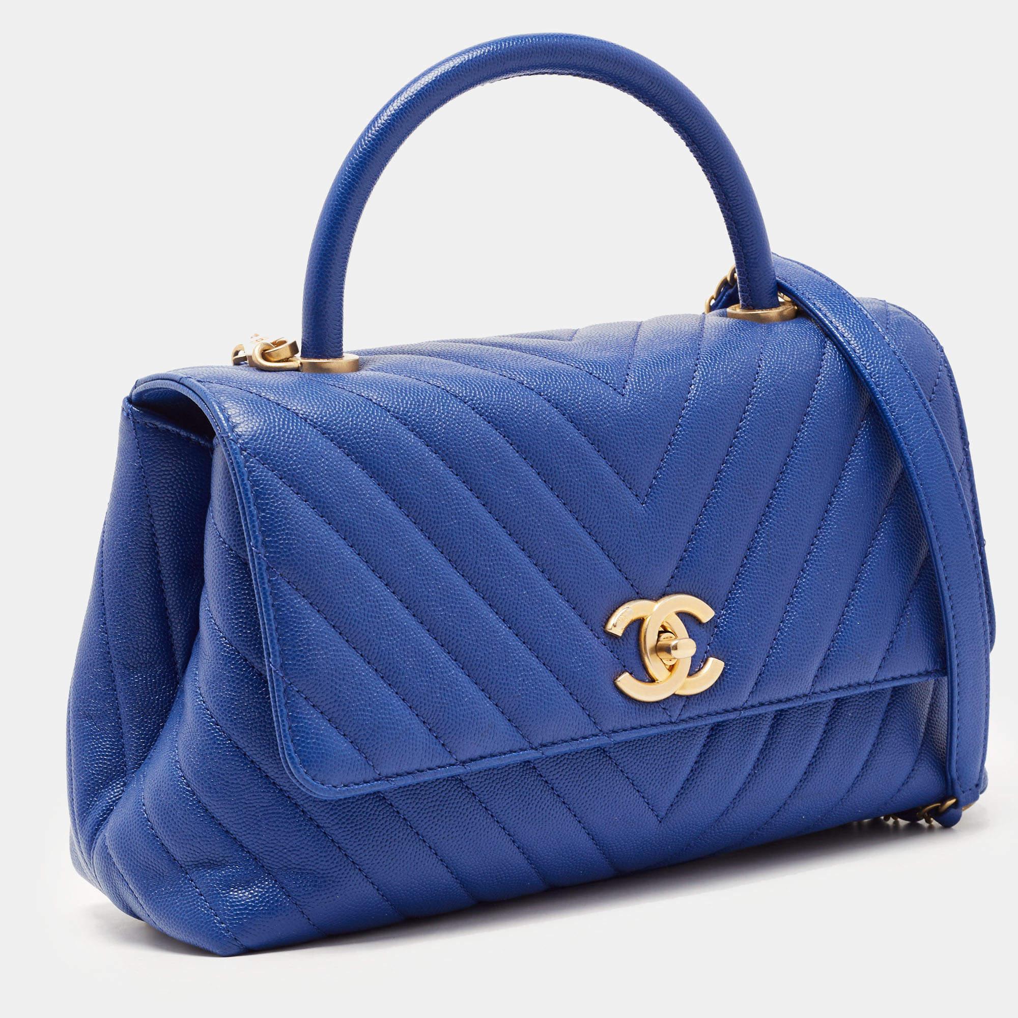 Women's Chanel Blue Caviar Leather Medium Coco Top Handle Bag