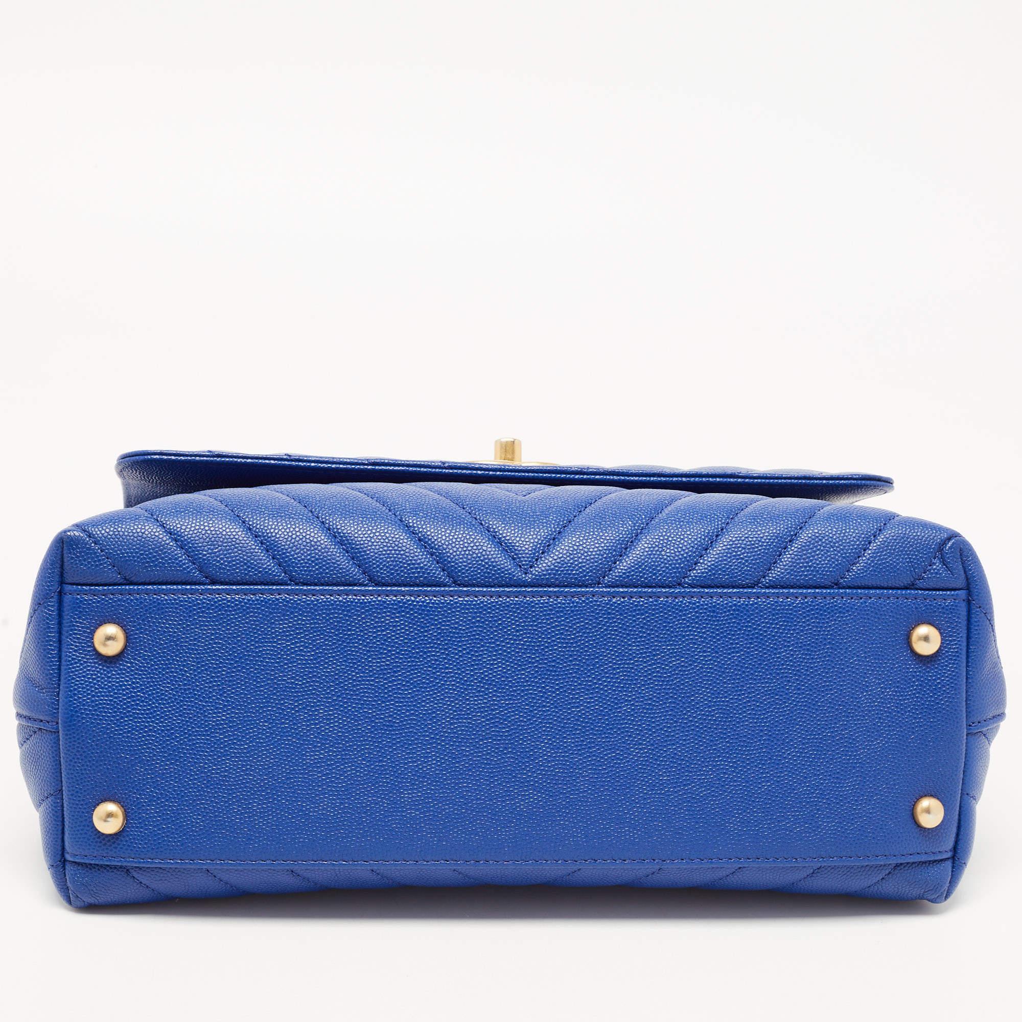Chanel Blue Caviar Leather Medium Coco Top Handle Bag 1