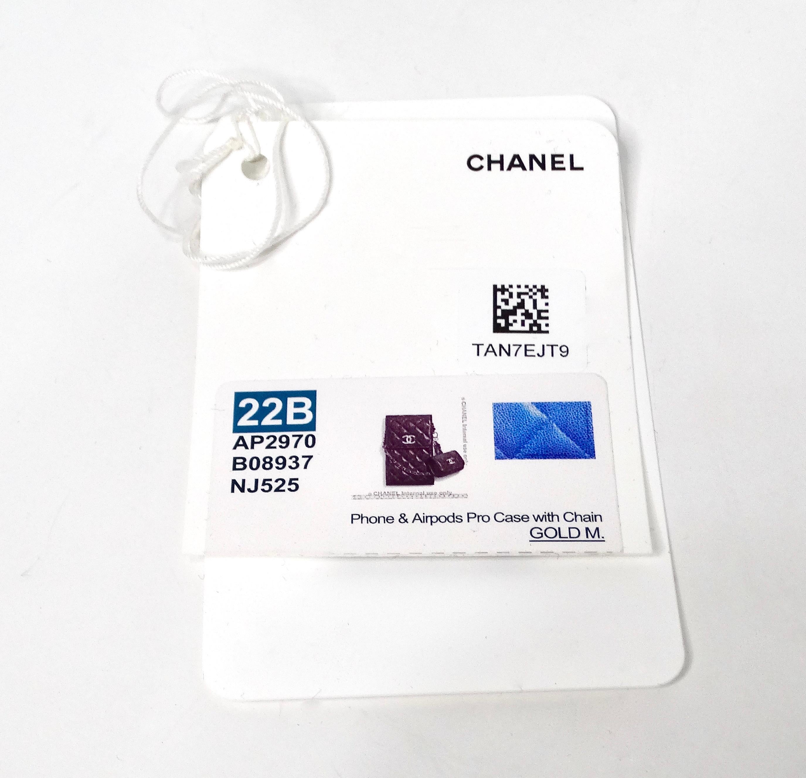 Chanel Blue Caviar Leather Phone & AirPods Pro Case With Chain 2022 For Sale 12