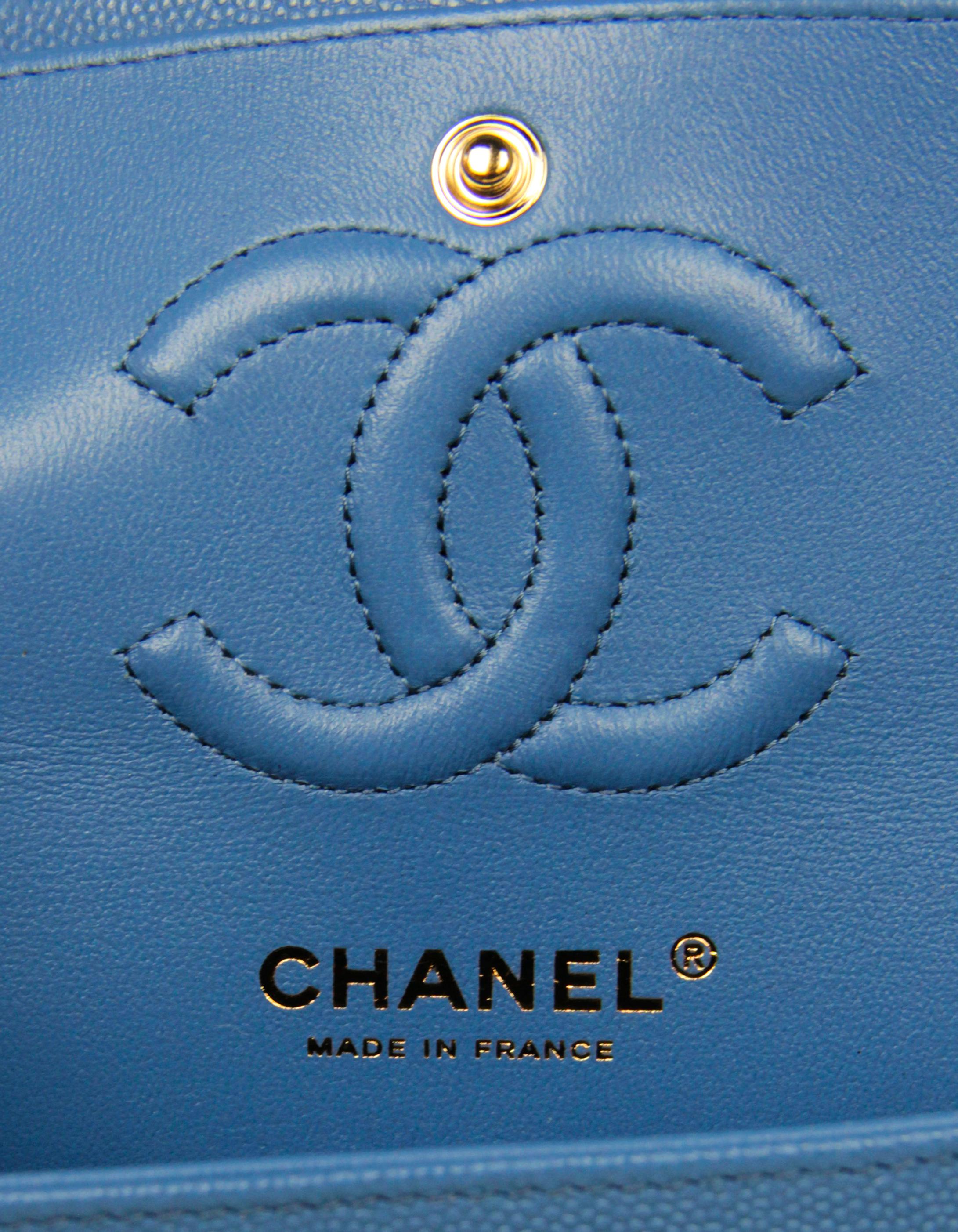 Chanel Blue Caviar Leather Quilted Small Double Flap Classic Bag  For Sale 3