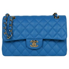 Vintage Chanel Blue Caviar Leather Quilted Small Double Flap Classic Bag 