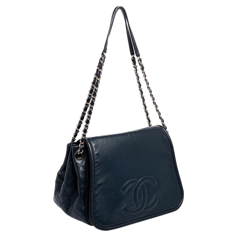 Black Chanel Blue Caviar Leather Timeless Accordion Flap Bag