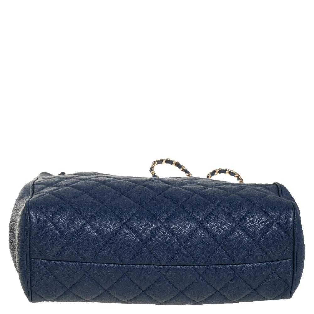 Women's Chanel Blue Caviar Leather Urban Companion Shopping Tote