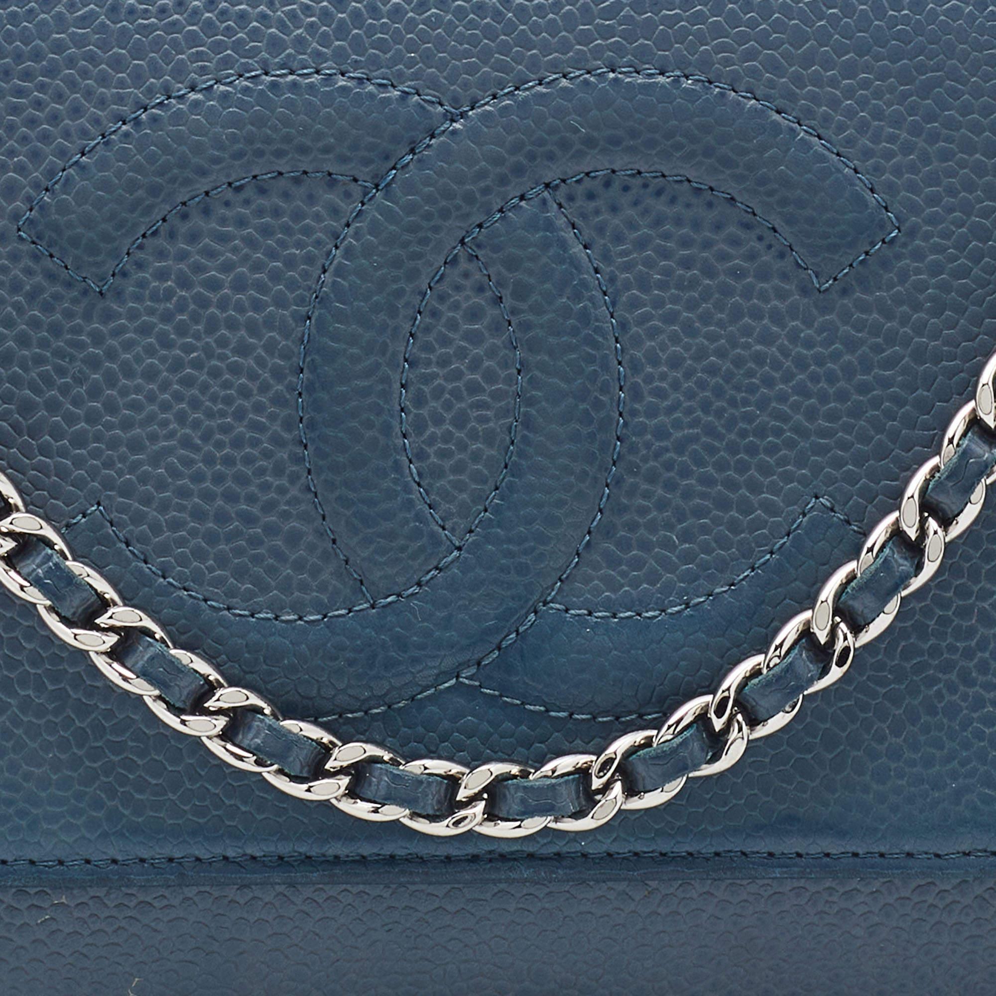 Chanel Blue Caviar Leather Wallet On Chain 3