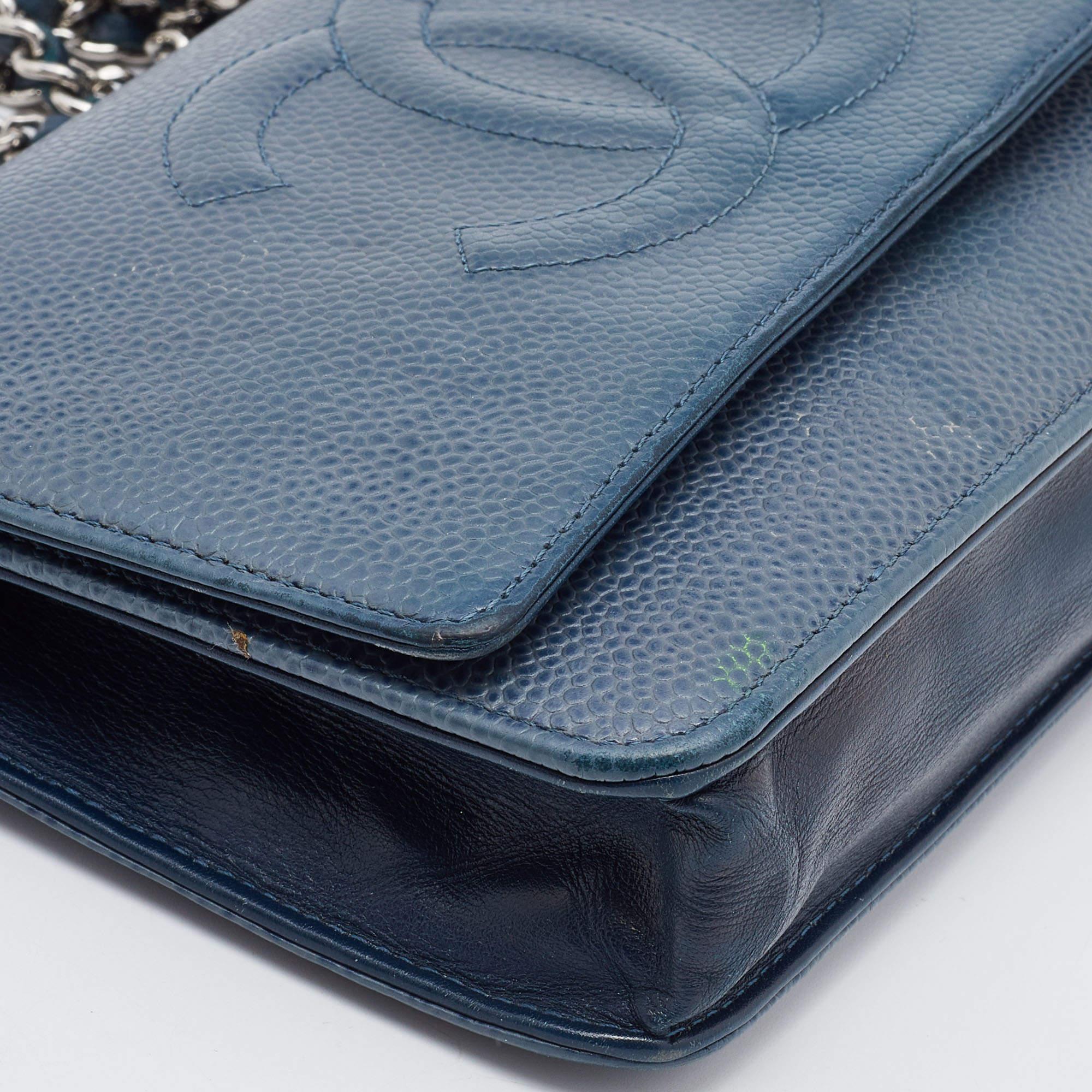Chanel Blue Caviar Leather Wallet On Chain 4