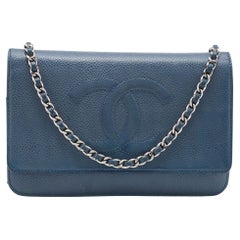 Chanel Blue Caviar Leather Wallet On Chain