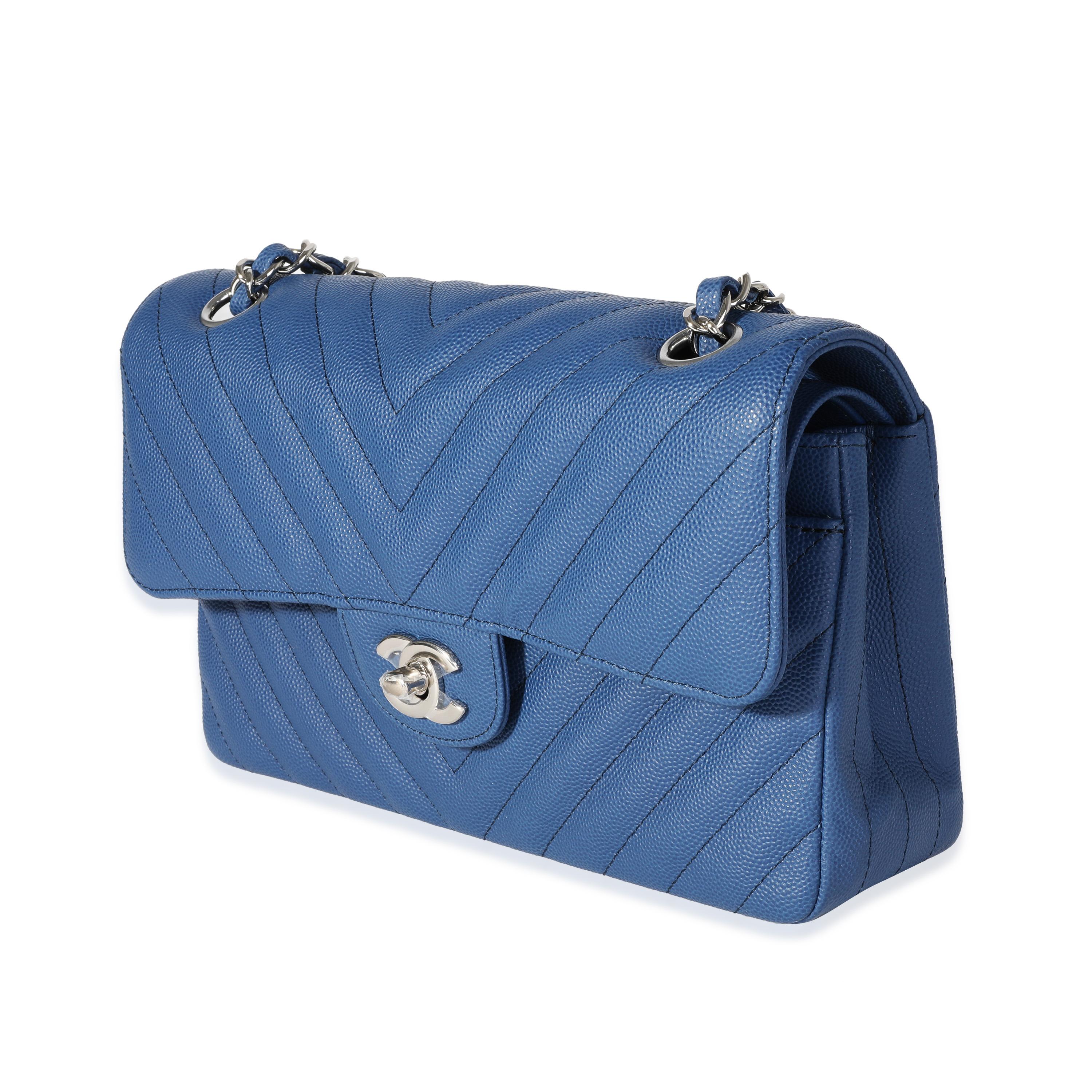 Women's Chanel Blue Caviar Quilted Chevron Small Classic Double Flap Bag