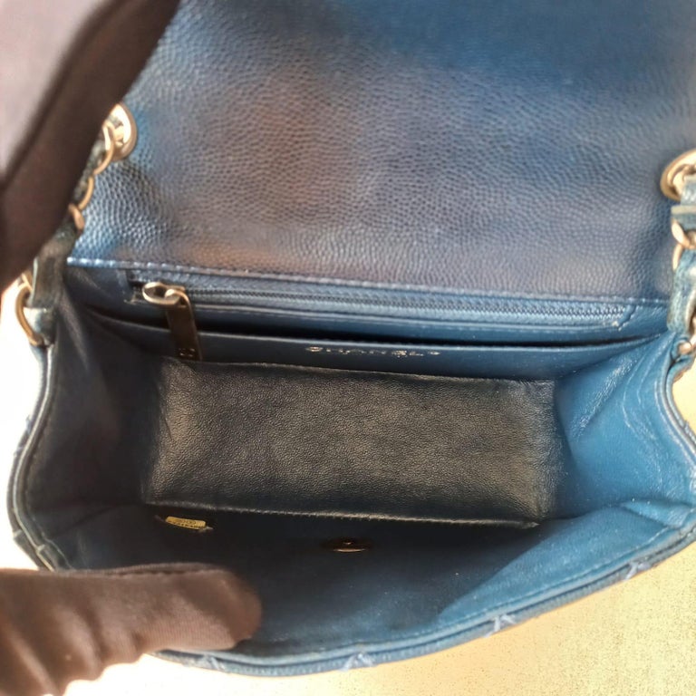 Chanel Blue Caviar Quilted Leather Mini Square Flap Bag For Sale at 1stDibs