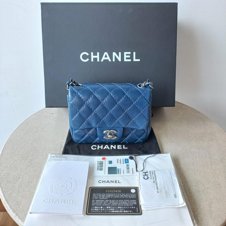 Chanel Blue Caviar Quilted Leather Mini Square Flap Bag For Sale at 1stDibs
