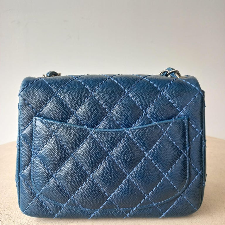 Chanel Blue Caviar Quilted Leather Mini Square Flap Bag For Sale at 1stDibs
