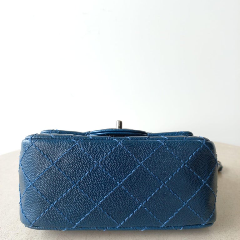 Chanel Blue Caviar Quilted Leather Mini Square Flap Bag For Sale at 1stDibs