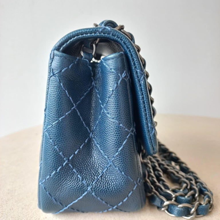 Chanel Blue Caviar Quilted Leather Mini Square Flap Bag For Sale at 1stDibs