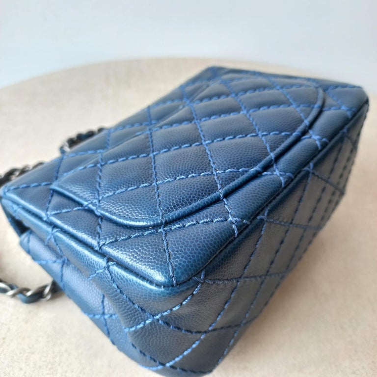 Chanel Blue Caviar Quilted Leather Mini Square Flap Bag For Sale at 1stDibs