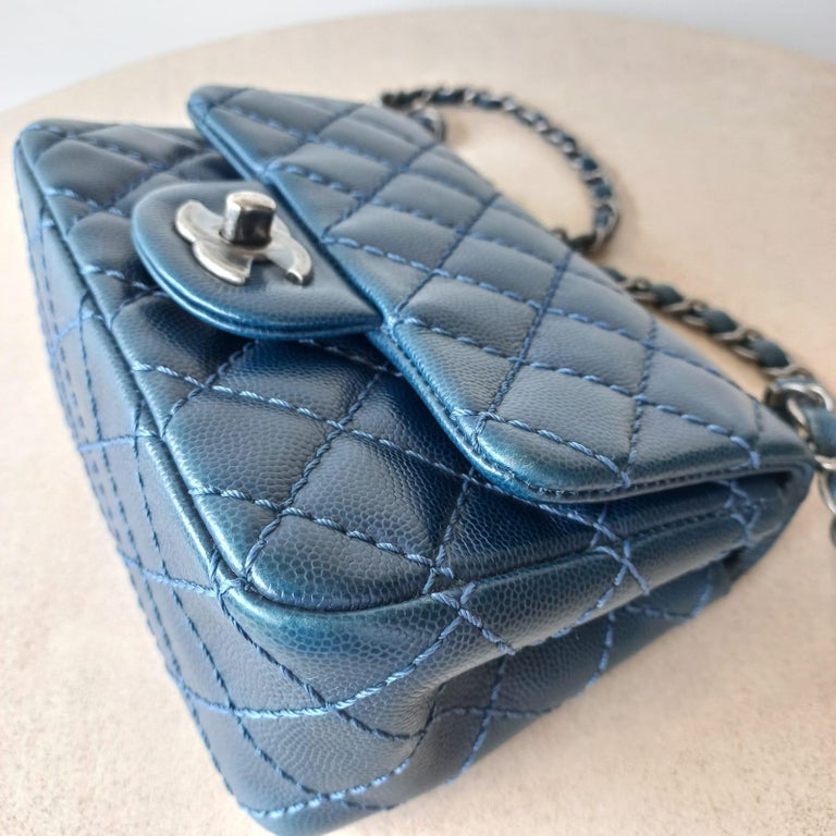 Chanel Blue Caviar Quilted Leather Mini Square Flap Bag For Sale at 1stDibs