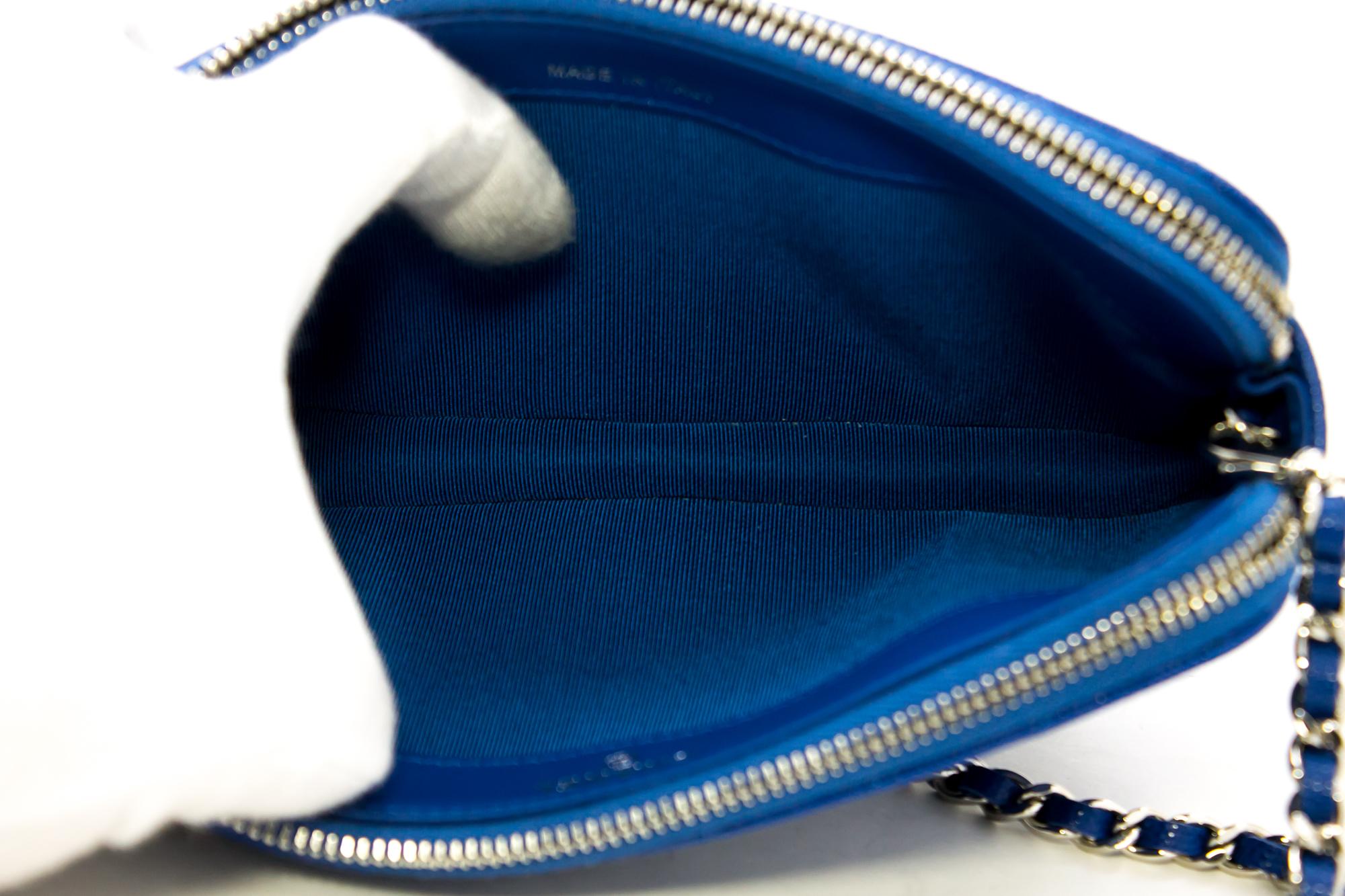 CHANEL Blue Caviar WOC Wallet On Chain V-Stitch Shoulder Bag Leather 4