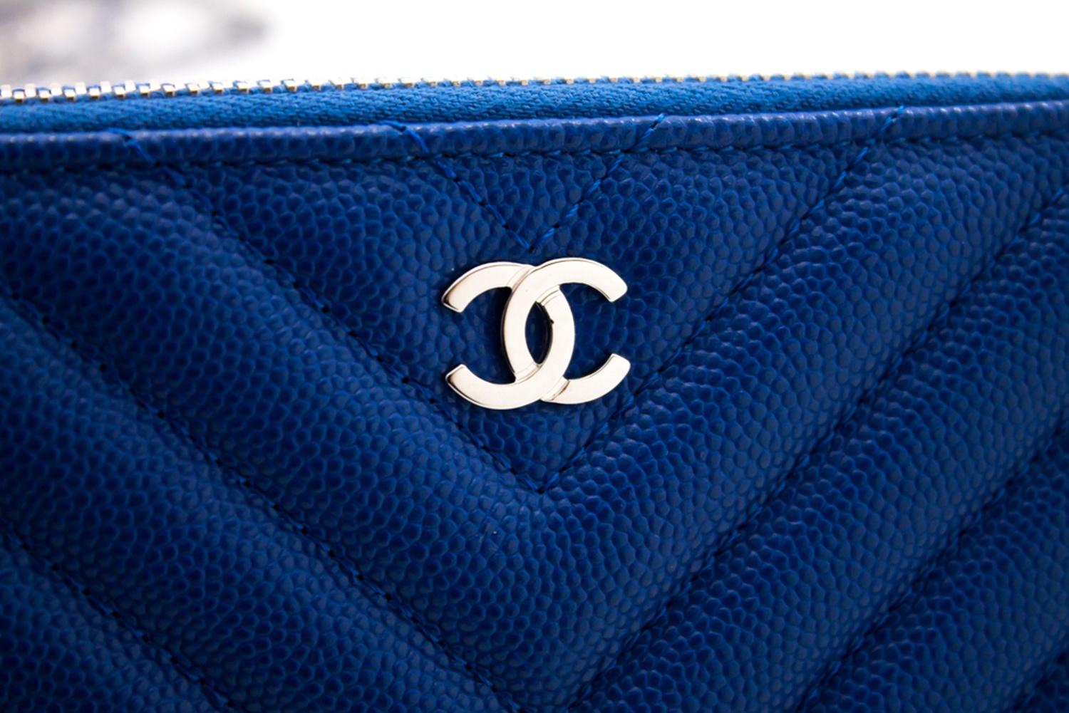 CHANEL Blue Caviar WOC Wallet On Chain V-Stitch Shoulder Bag Leather 6