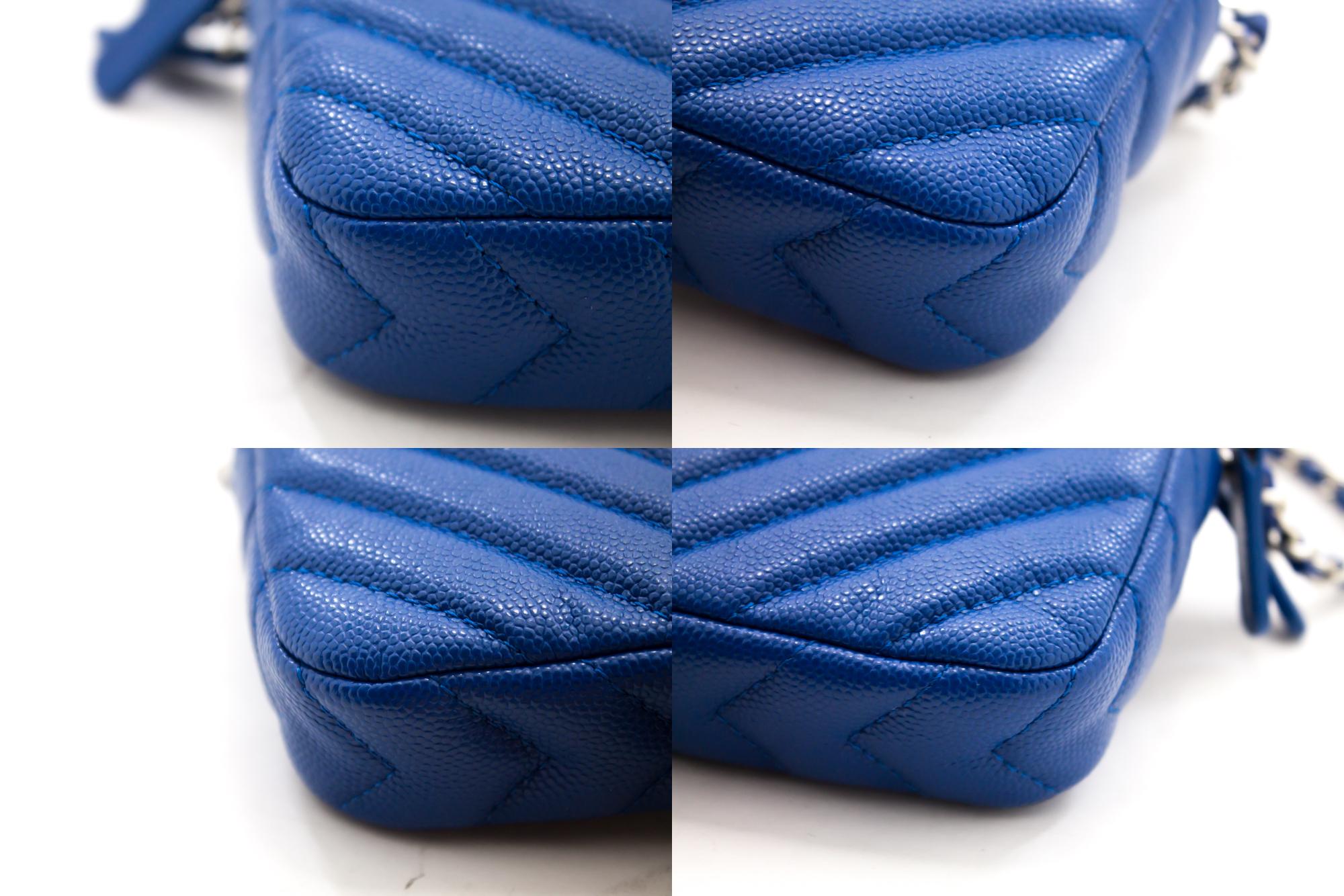 Women's CHANEL Blue Caviar WOC Wallet On Chain V-Stitch Shoulder Bag Leather