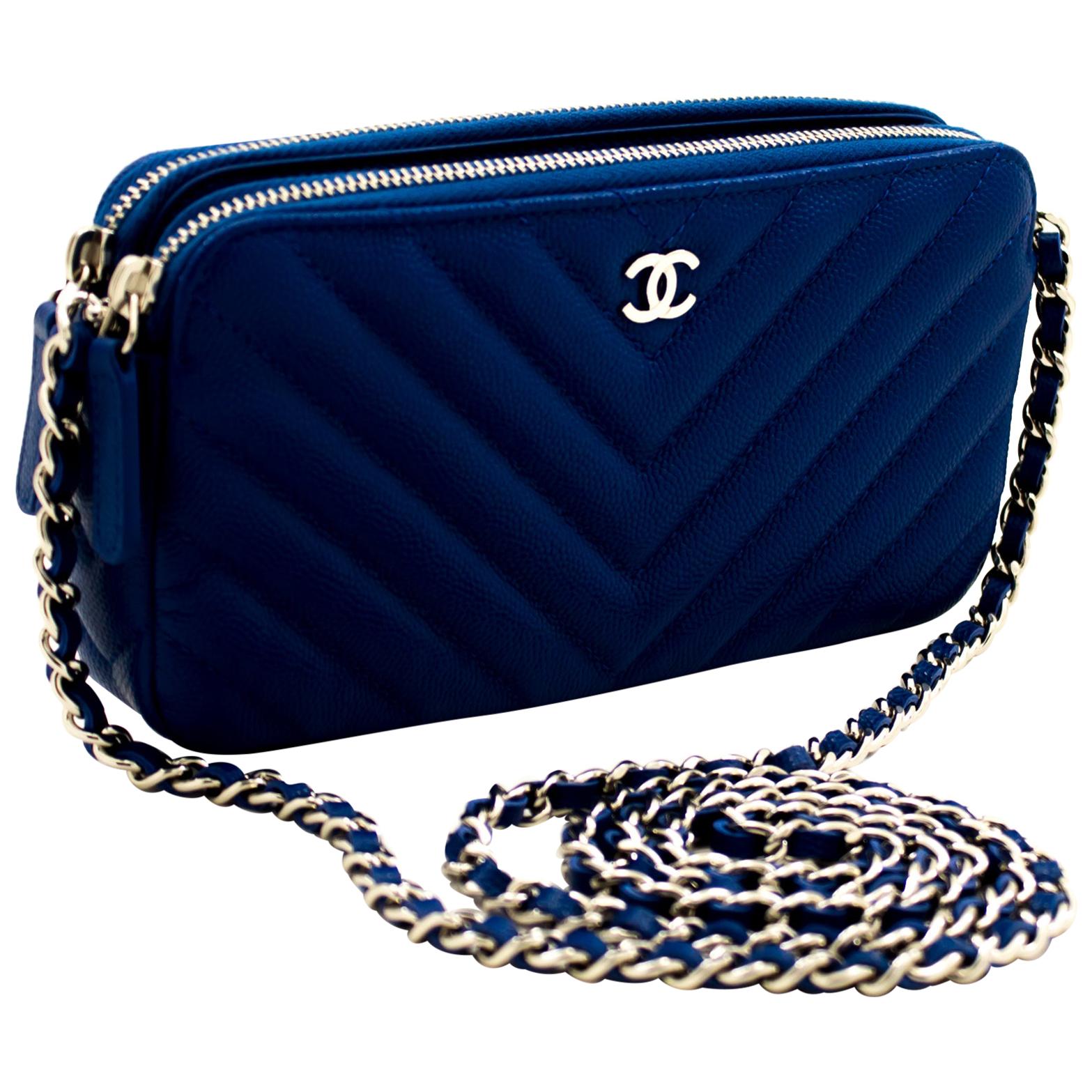 Wallet on chain double c leather crossbody bag Chanel Blue in