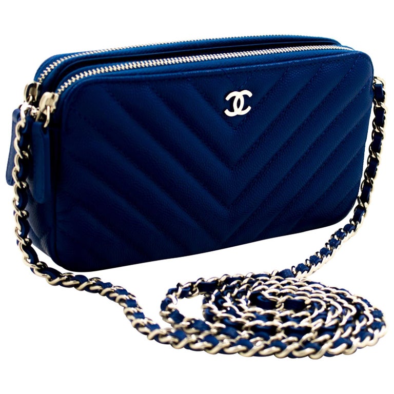 Pale Blue Quilted Caviar WOC Wallet On Chain Gold Hardware
