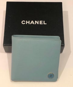 CHANEL Blue CC Button Flap Wallet Purse Circa 2004