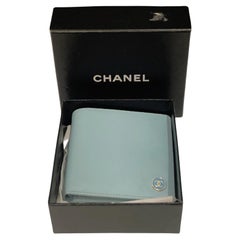 CHANEL Blue CC Button Flap Wallet Purse Circa 2004