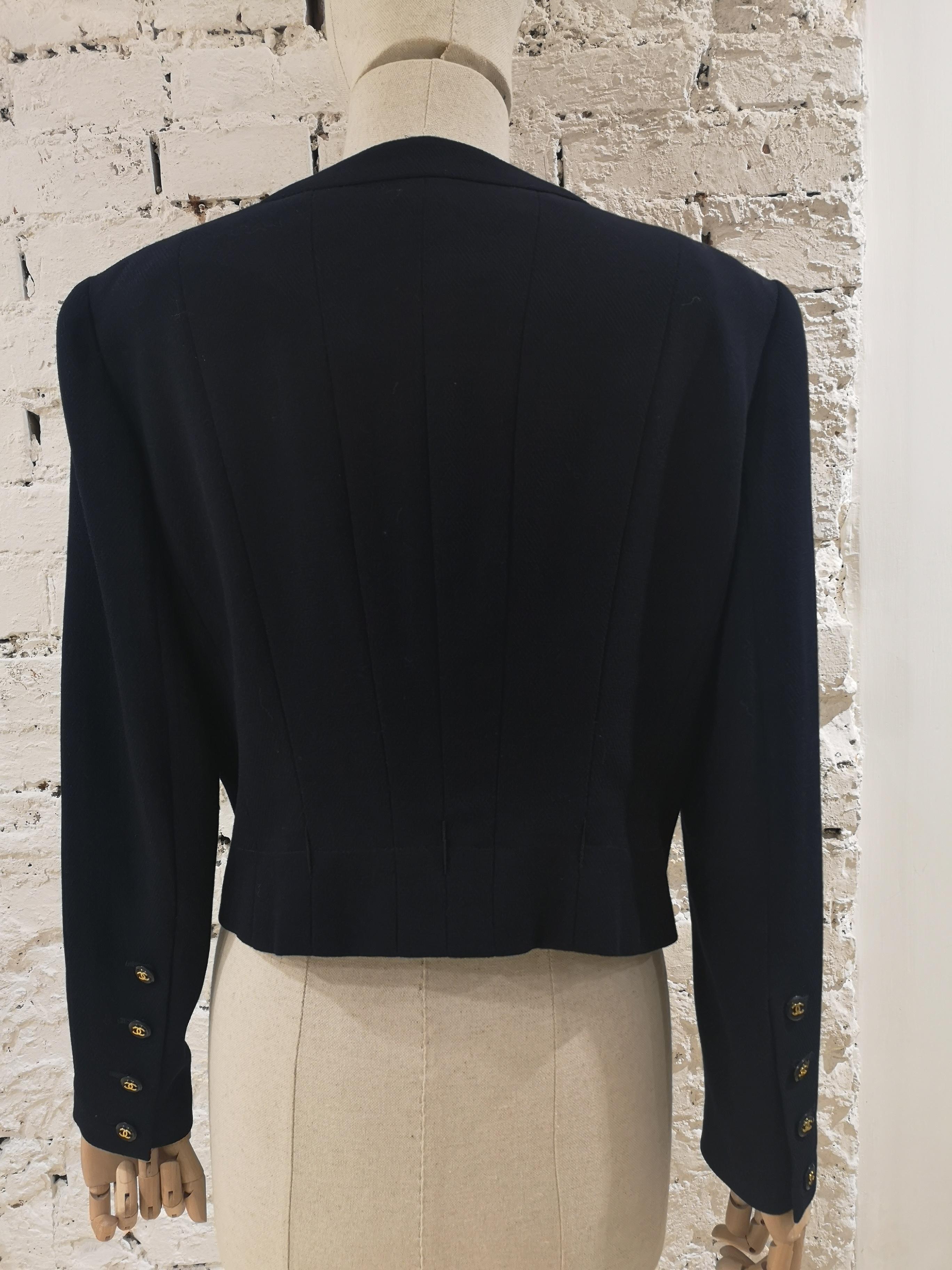 Black Chanel blue CC logo buttons wool jacket