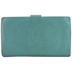 Chanel Blue Cc Logo Caviar Long Snap 216661 Wallet