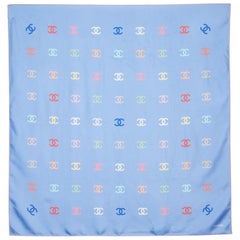 Chanel Blue CC Logo Print Silk Square Scarf