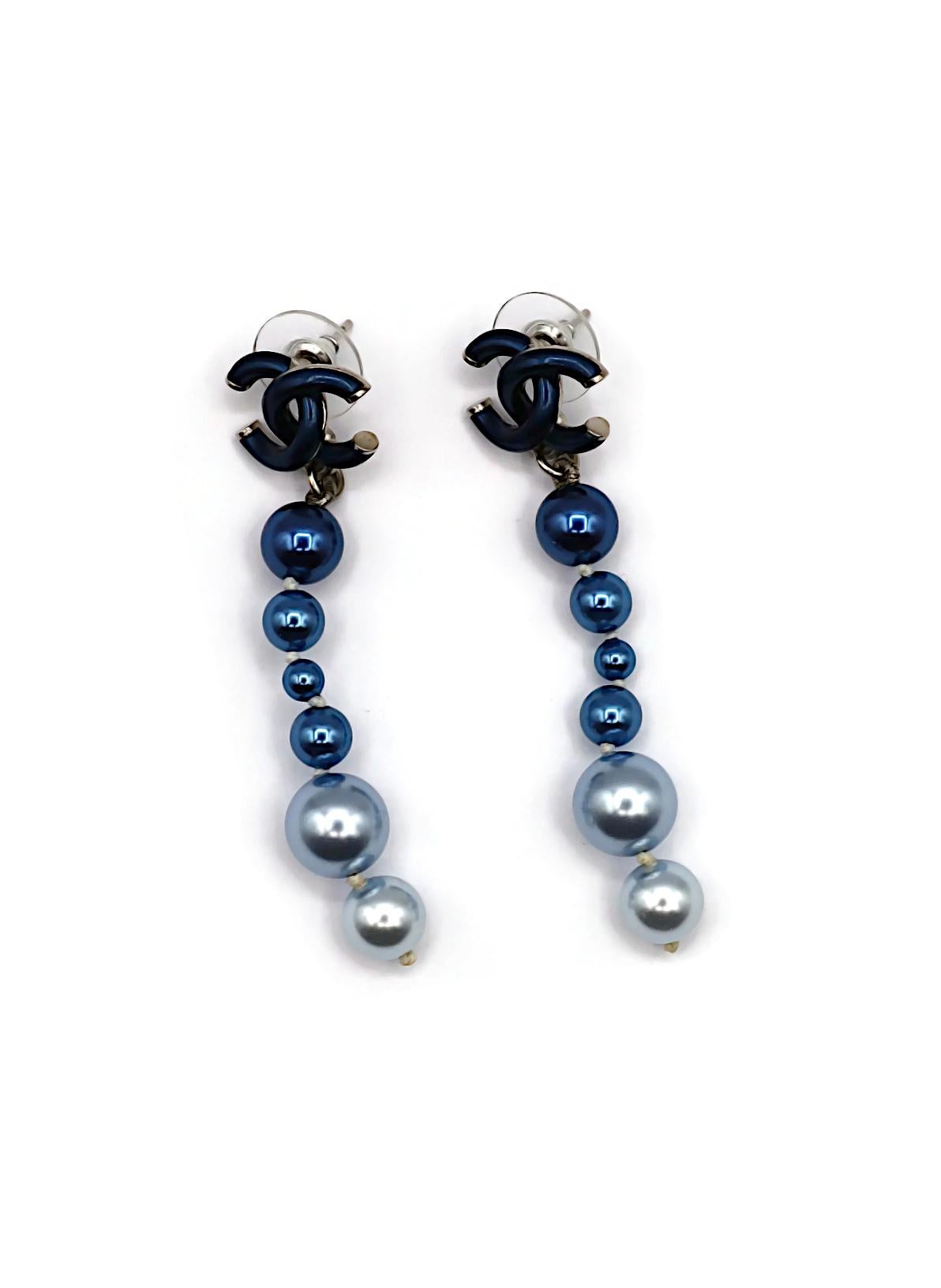 CHANEL Blue CC Pearl Dangle Earrings, 2018 In Excellent Condition For Sale In Nice, FR