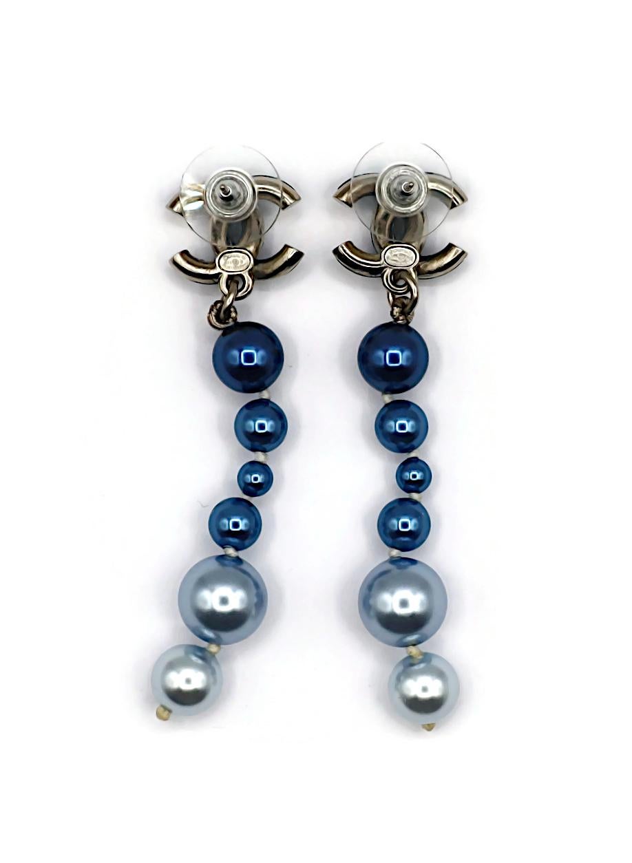 CHANEL Blue CC Pearl Dangle Earrings, 2018 For Sale 2