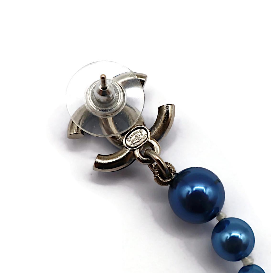 CHANEL Blue CC Pearl Dangle Earrings, 2018 For Sale 3
