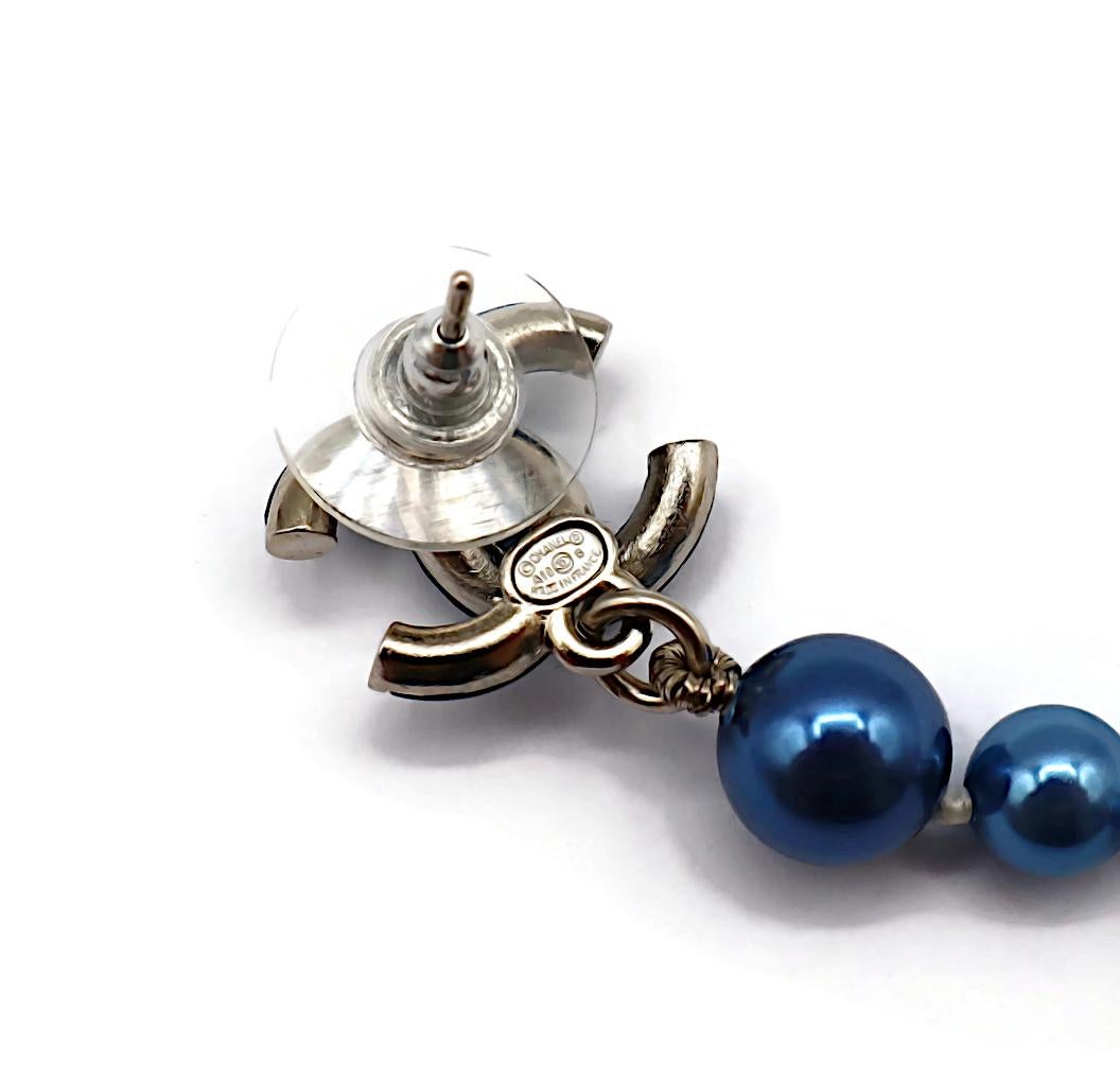 CHANEL Blue CC Pearl Dangle Earrings, 2018 For Sale 4
