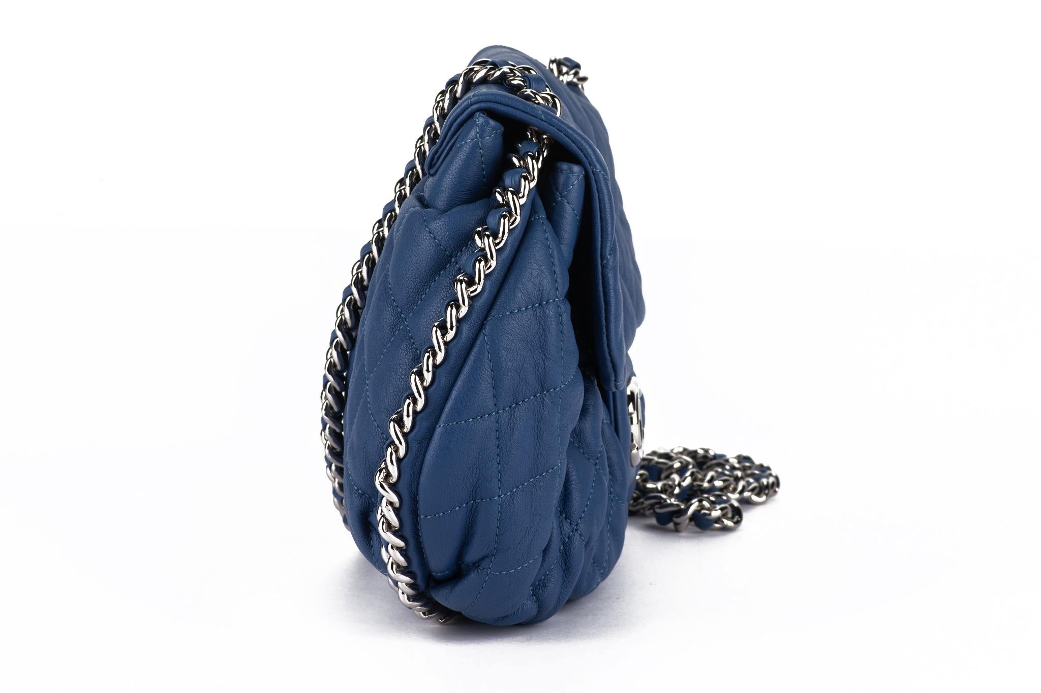 Chanel Blue Chain Around Flap Bag In Excellent Condition For Sale In West Hollywood, CA