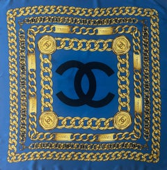 Chanel Blue Chain Silk Scarf
