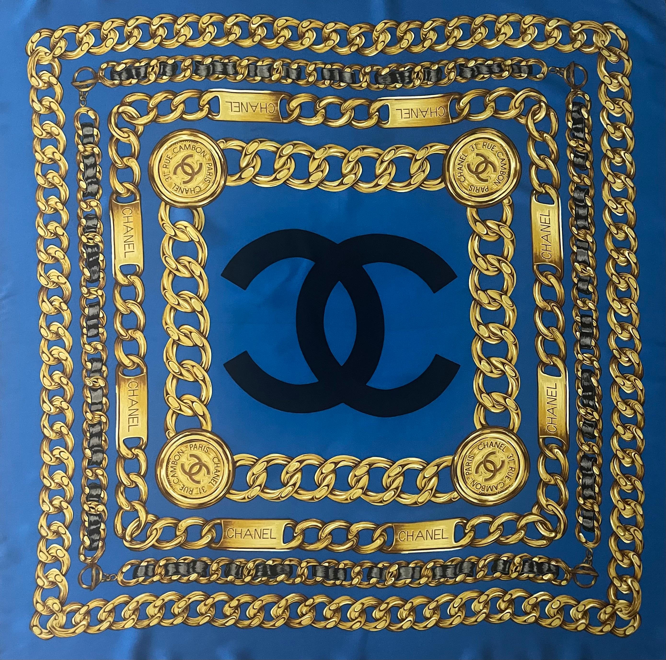 Blu Sciarpa di seta a catena blu Chanel in vendita