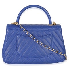 Chanel Blue Chevron Caviar Medium Coco Top Handle Bag