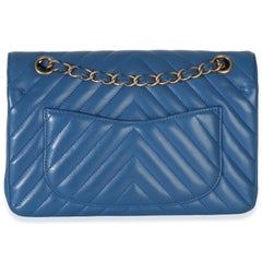 Chanel Blue Chevron Lambskin Small Classic Double Flap Bag
