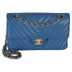 Chanel Blue Chevron Lambskin Small Classic Double Flap Bag