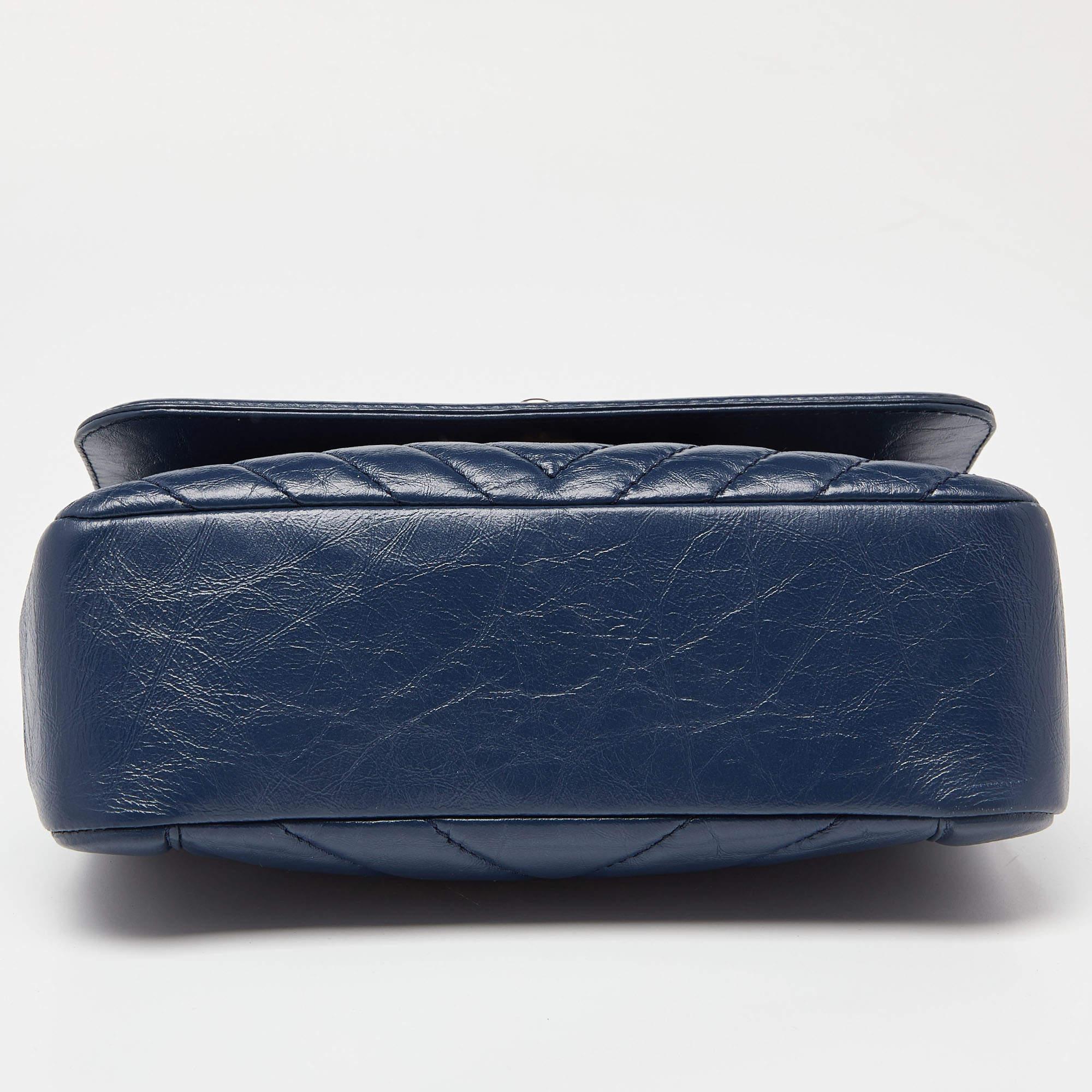 Chanel Blue Chevron Leather Flap Top Handle Bag 7