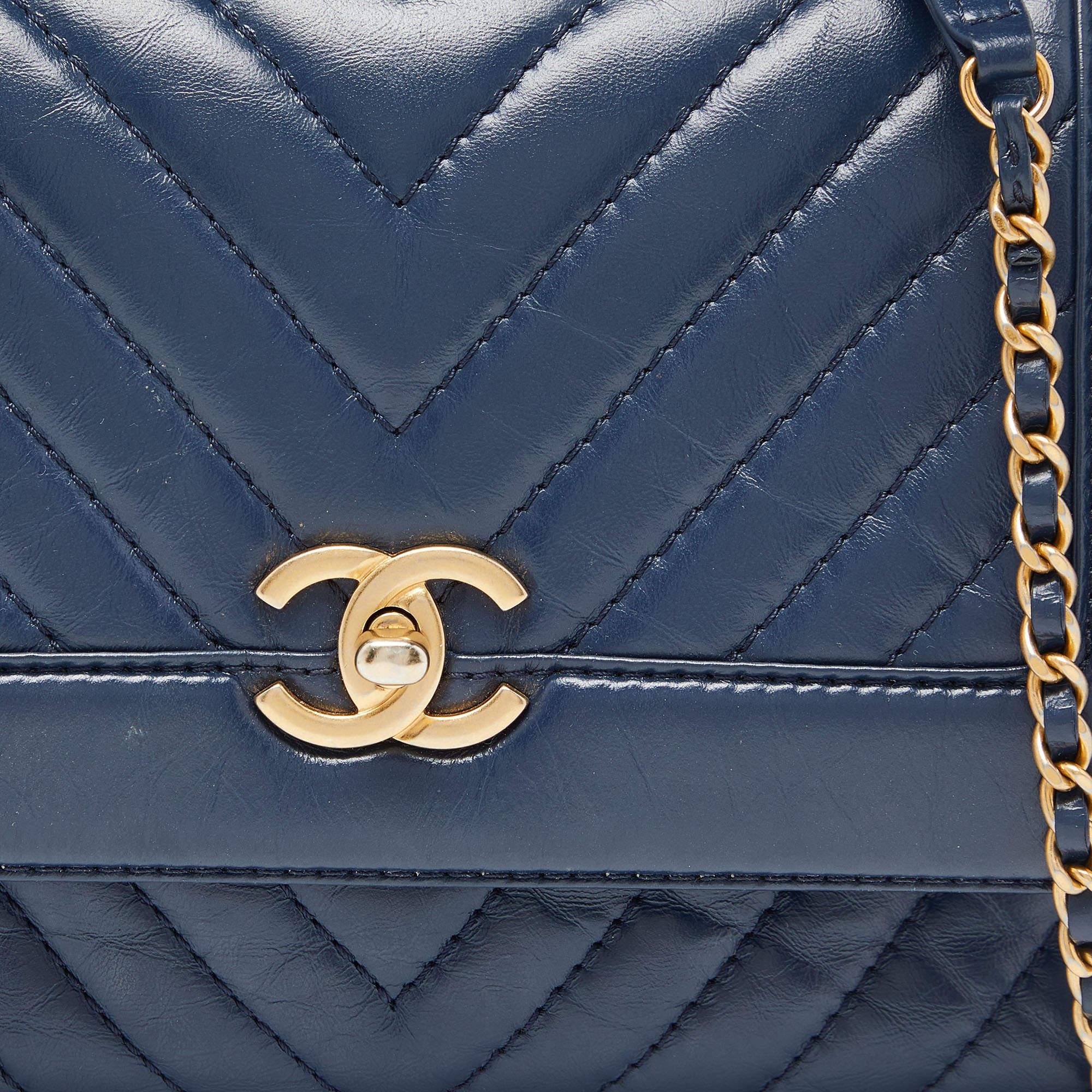 Chanel Blue Chevron Leather Flap Top Handle Bag 1