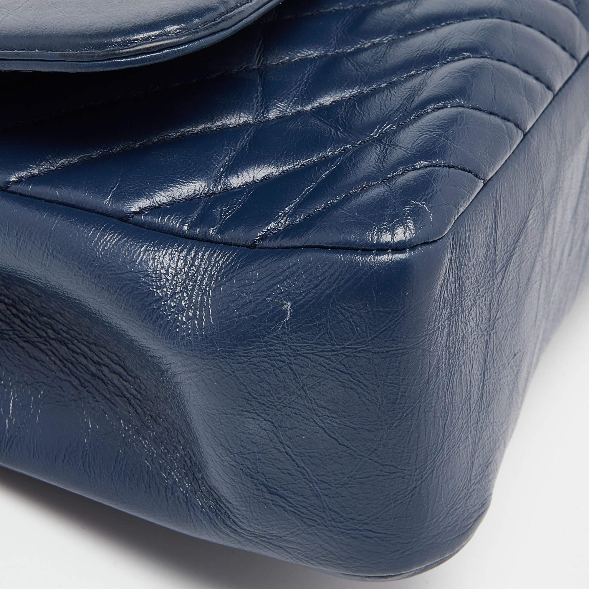 Chanel Blue Chevron Leather Flap Top Handle Bag 3