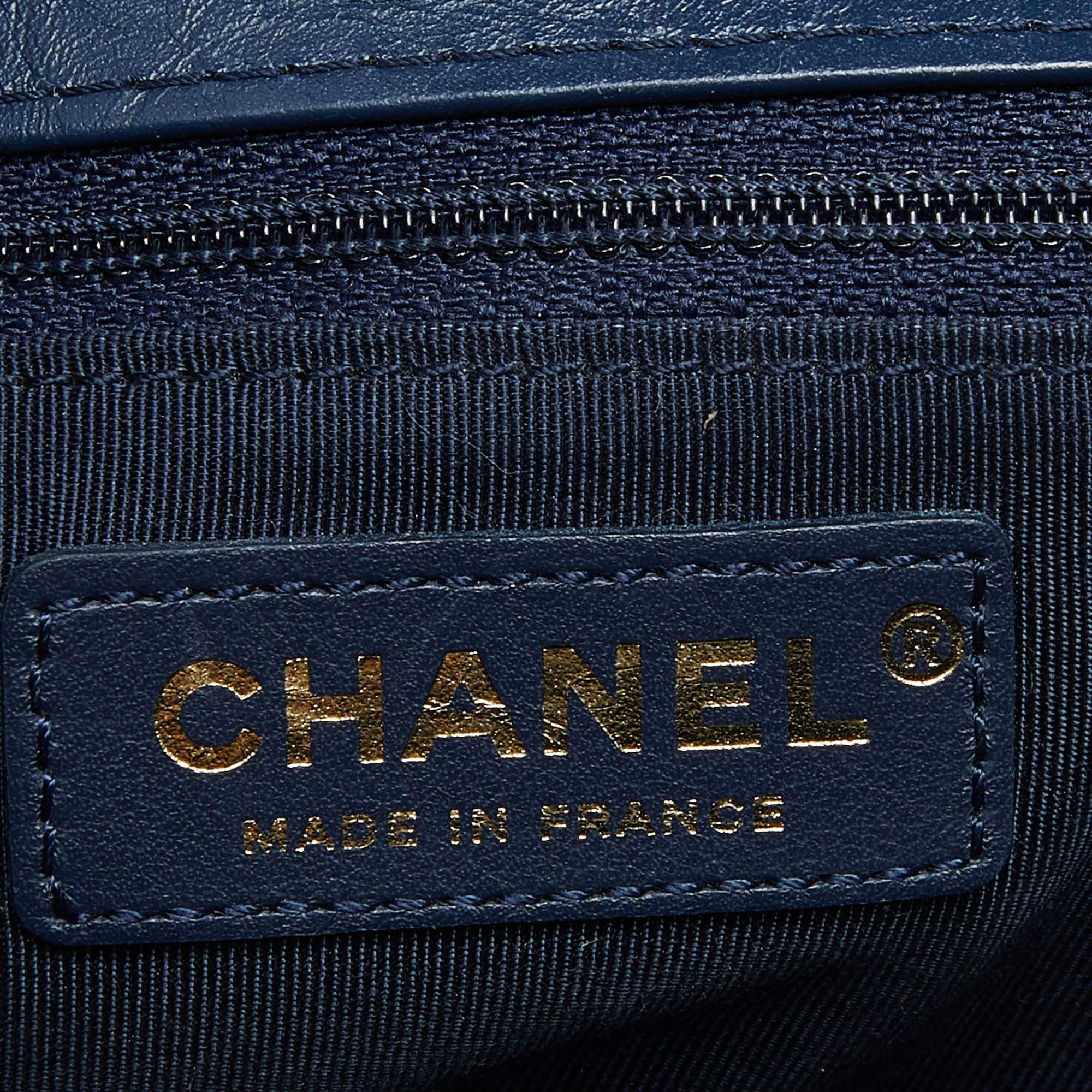 Chanel Blue Chevron Leather Flap Top Handle Bag 4