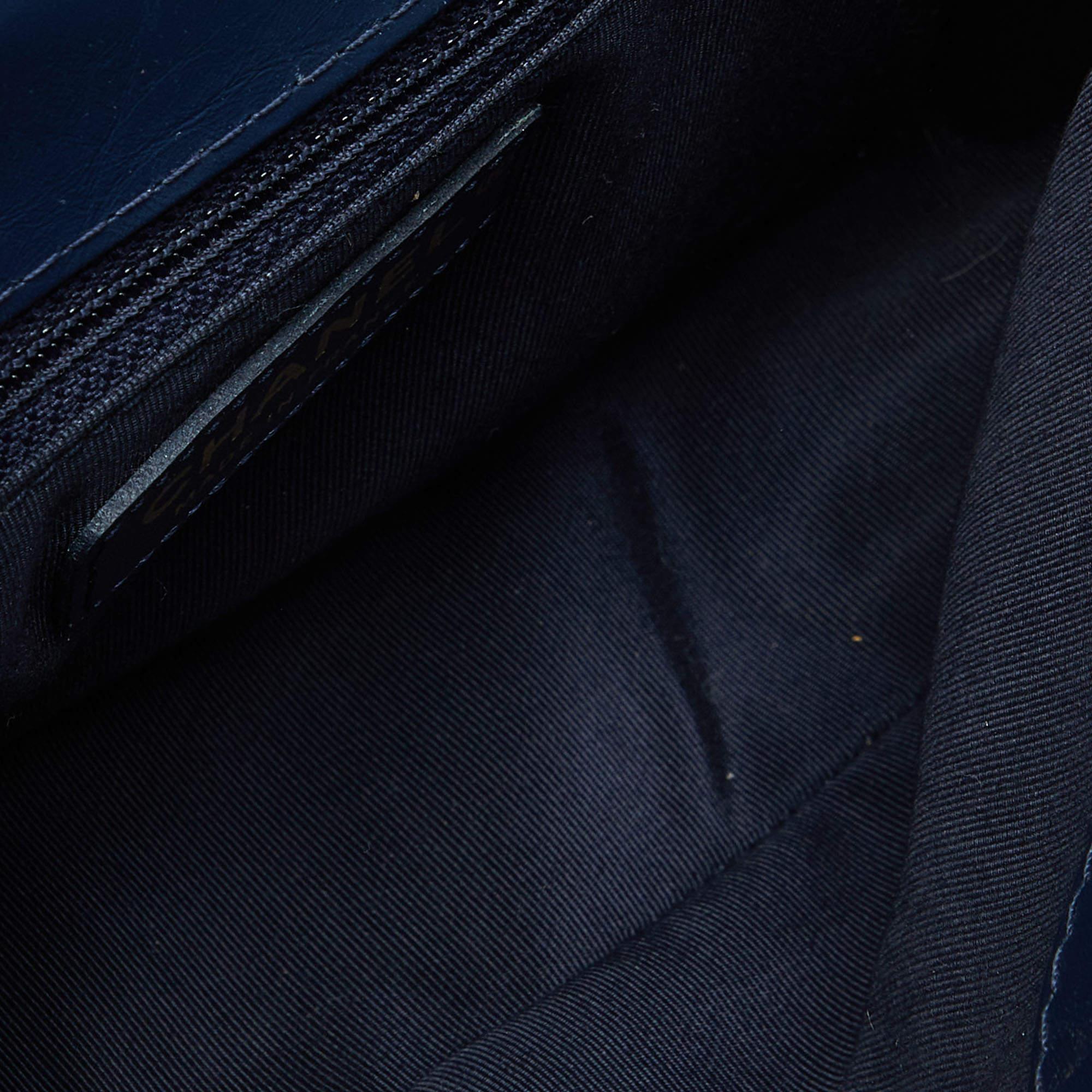 Chanel Blue Chevron Leather Flap Top Handle Bag 5