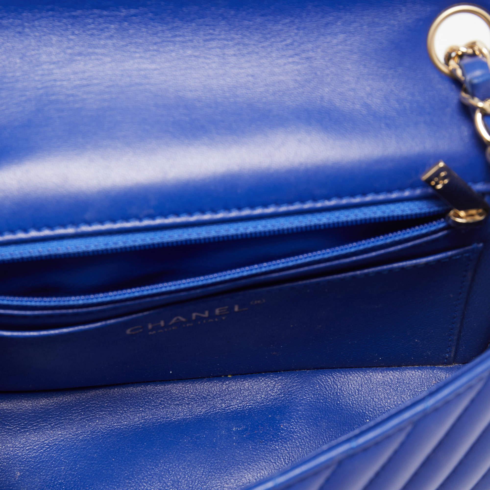 Chanel Blue Chevron Leather Mini Rectangle Classic Single Flap Bag 8