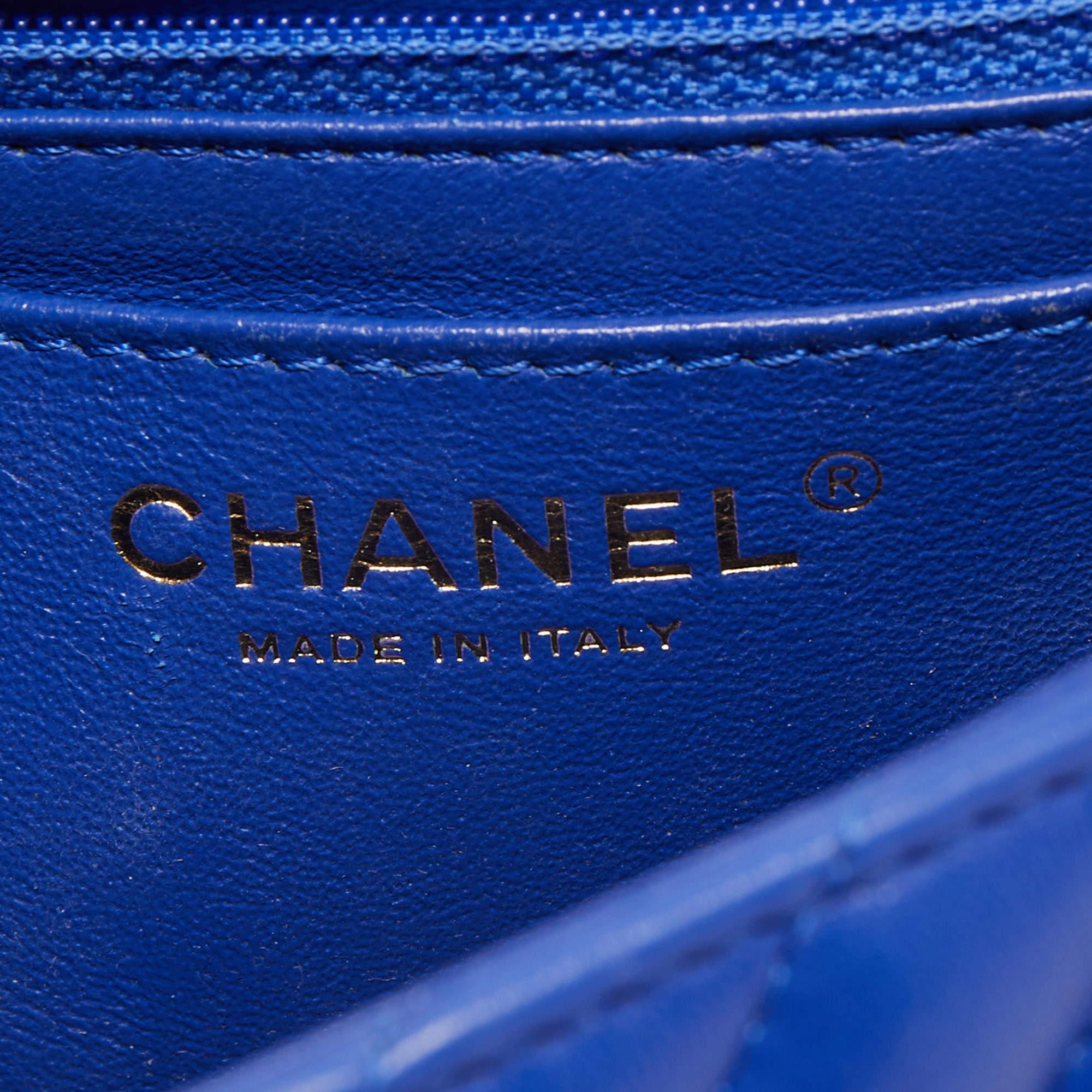Chanel Blue Chevron Leather Mini Rectangle Classic Single Flap Bag 9